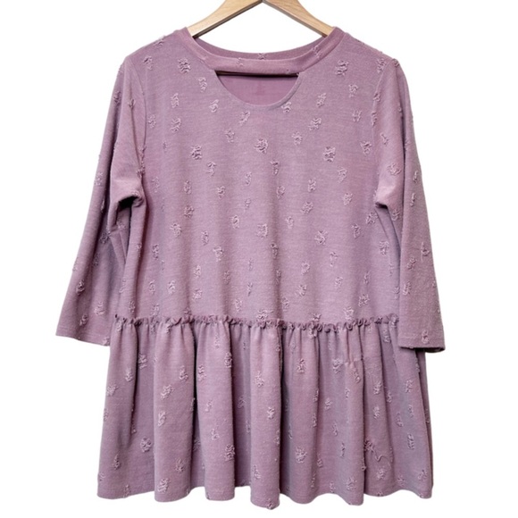 Entro Women’s Pink Rose Distressed Babydoll Tier Ruffle Keyhole Cutout Blouse - Picture 5 of 15